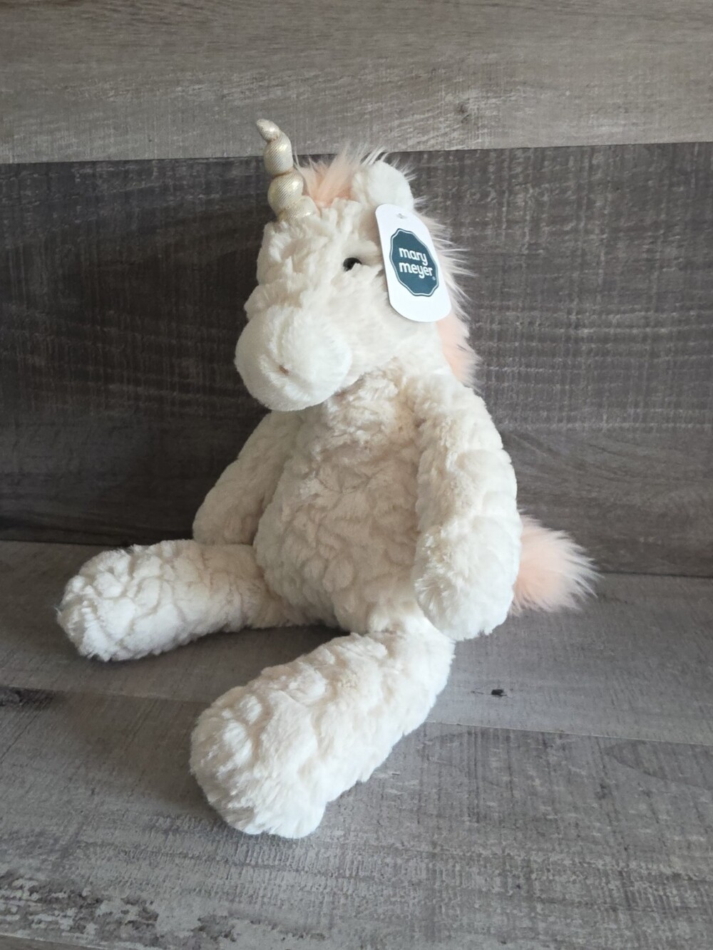 Mary Meyer Unicorn White 14” Fuzzy Pink Mane Tail Plush Stuffed Animal Lovey G34